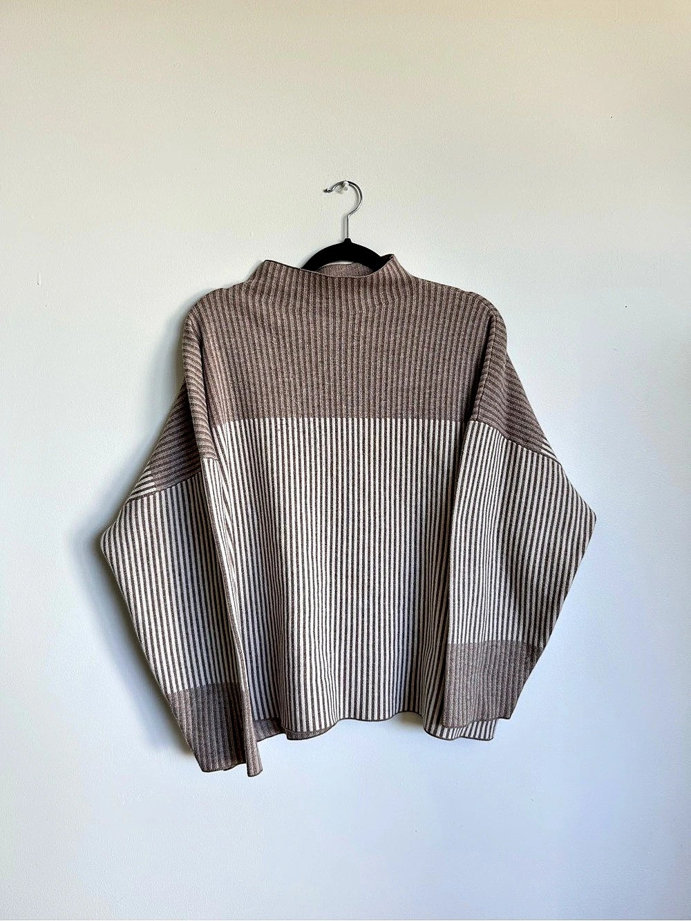 Rachel Zoe Two-Tone Striped Mock Neck Oversized Ribbed Sweater Ribbed Sweater